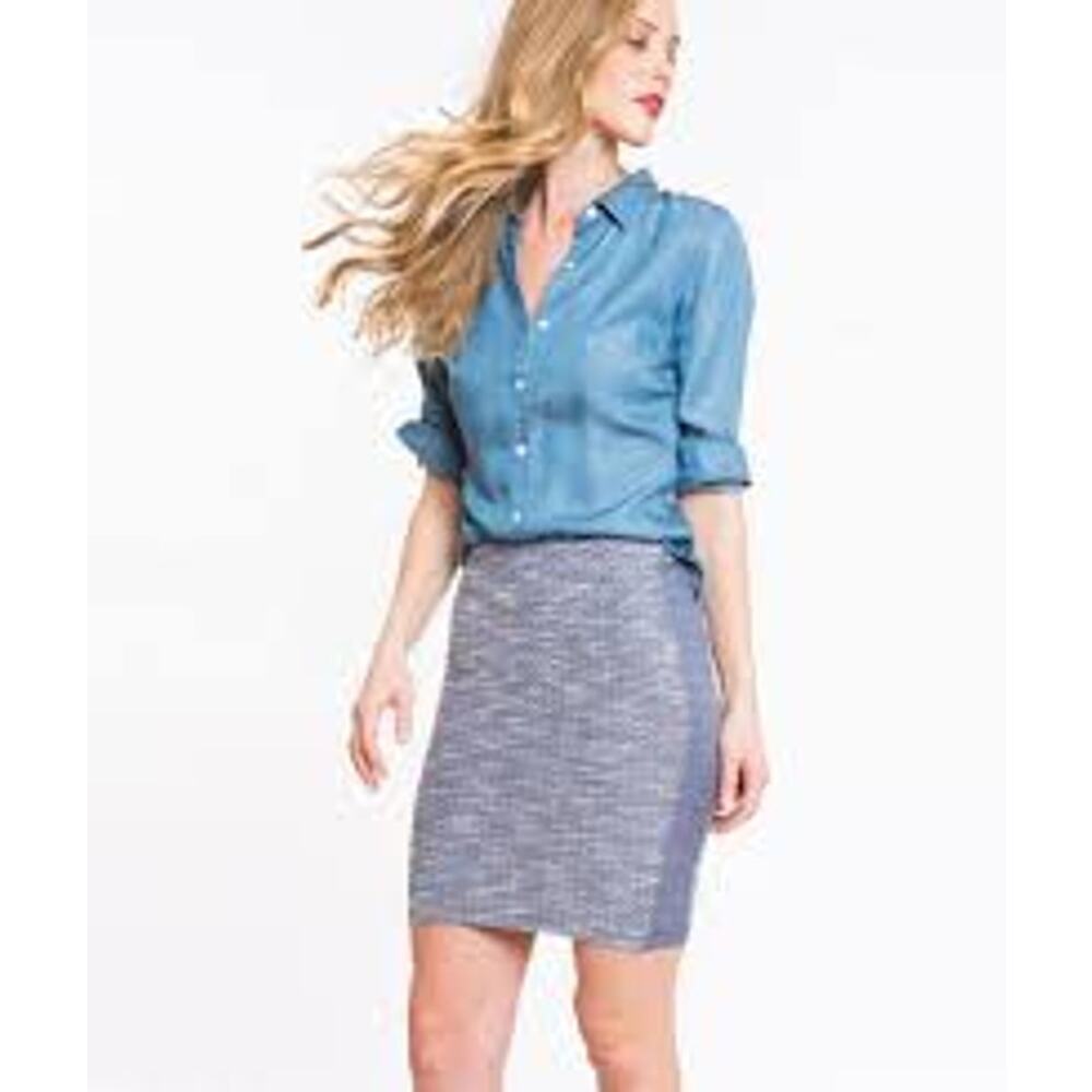 Marine Layer Tweed Panel Pencil Skirt Blue Knit Elastic Waist Women Small - Picture 1 of 9